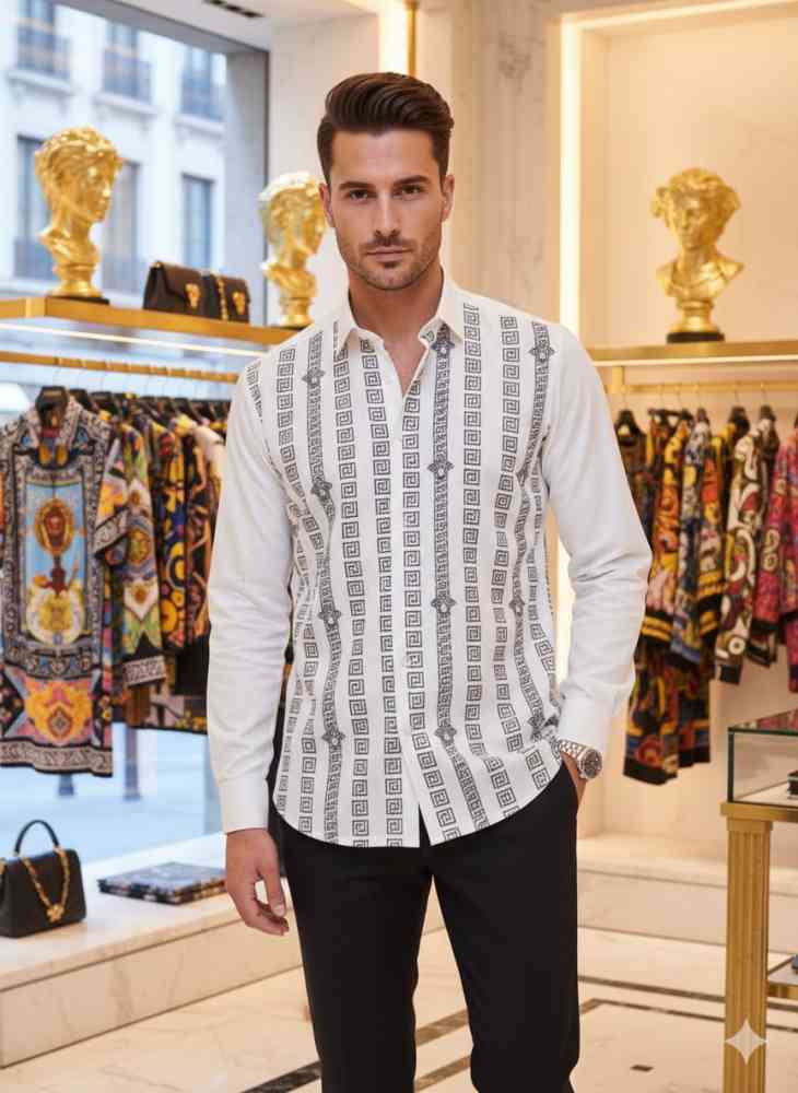White Versace Black Premium Quality Cotton Shirt