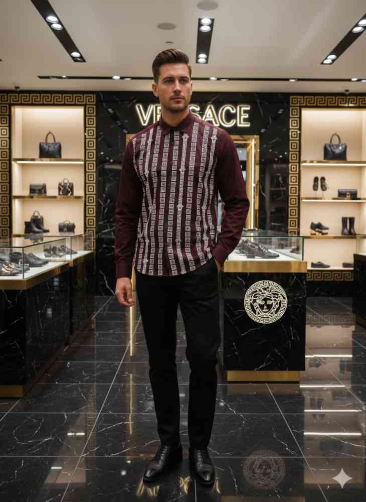 Wine Versace Black Premium Quality Cotton Shirt