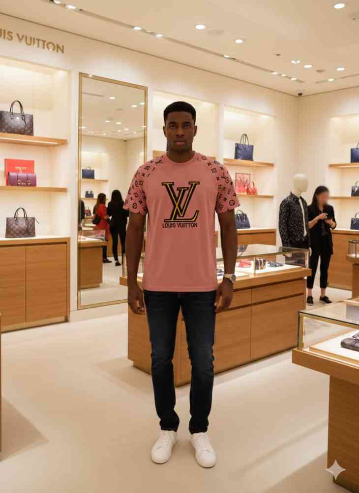 Pink Louis Vuitton White Embroidery Logo Premium T-shirt