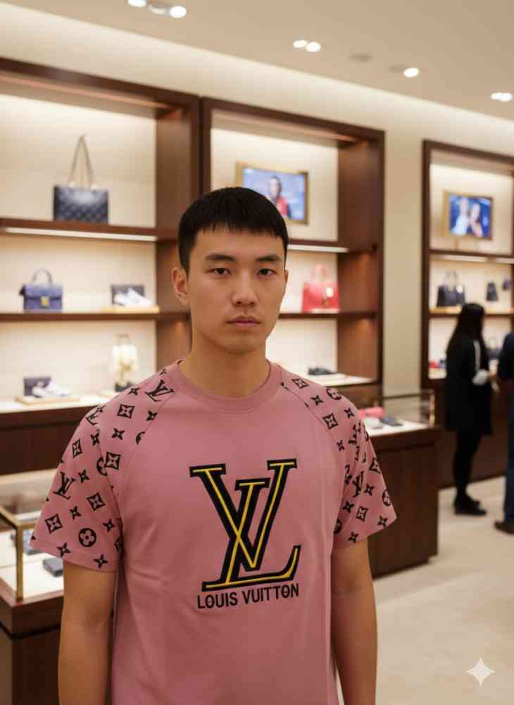 Louis Vuitton Pink Embroidery Logo Premium T-shirt-thumb-1