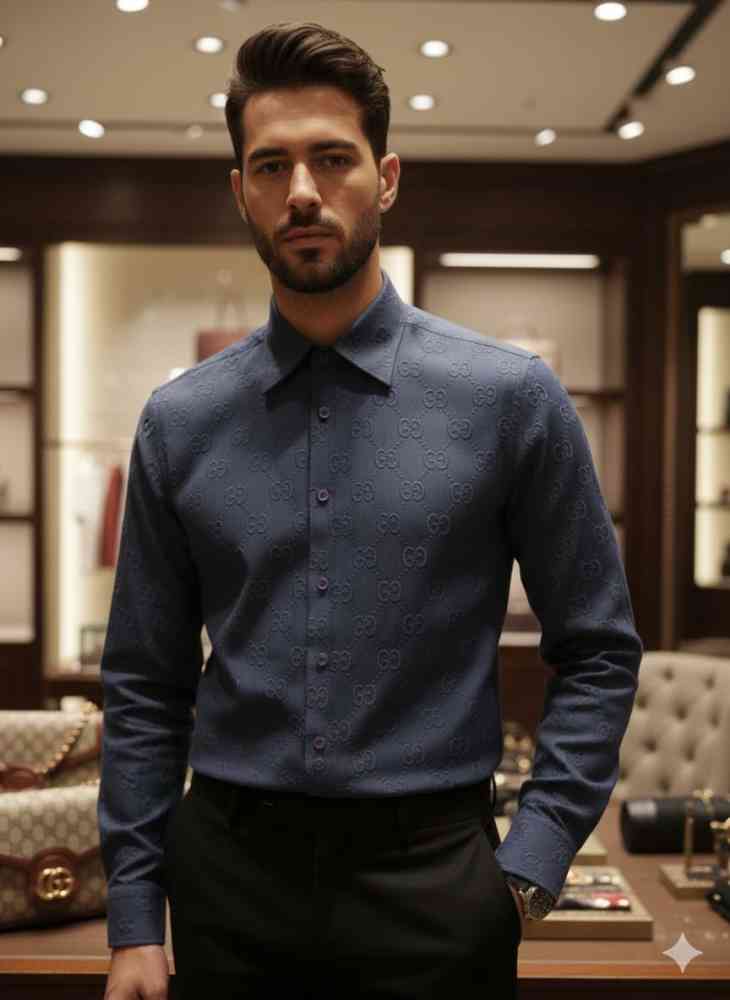 Gucci Navy Blue Premium Quality Cotton Shirt-thumb-0