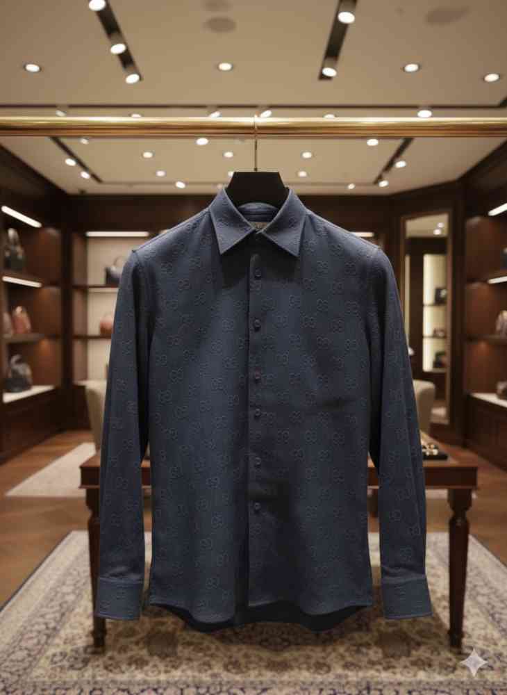 Gucci Navy Blue Premium Quality Cotton Shirt-thumb-2