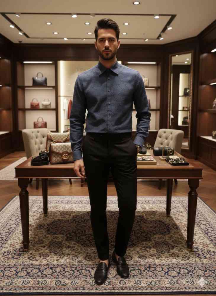 Gucci Navy Blue Premium Quality Cotton Shirt-thumb-1