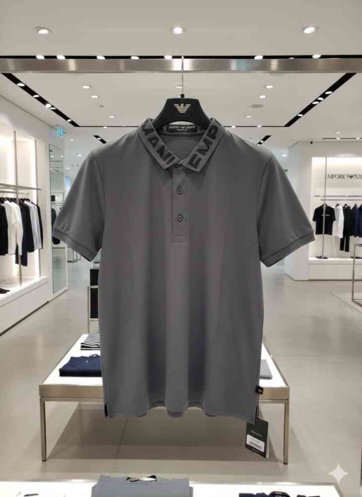 Emporio Armani Grey Premium Collar T-shirt-thumb-3