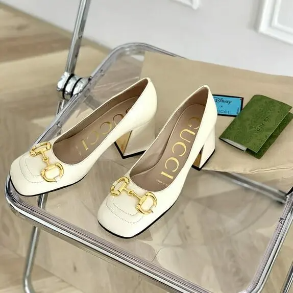 Gucci White Leather Premium Quality Heel Sandals-thumb-0