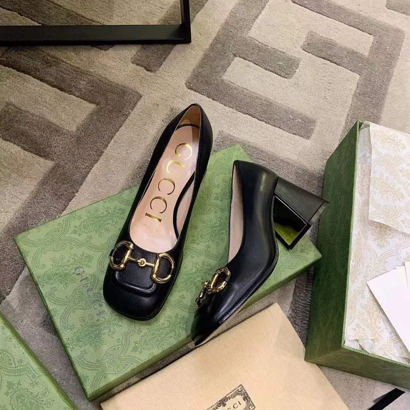 Gucci Black Leather Premium Quality Heel Sandals-thumb-0
