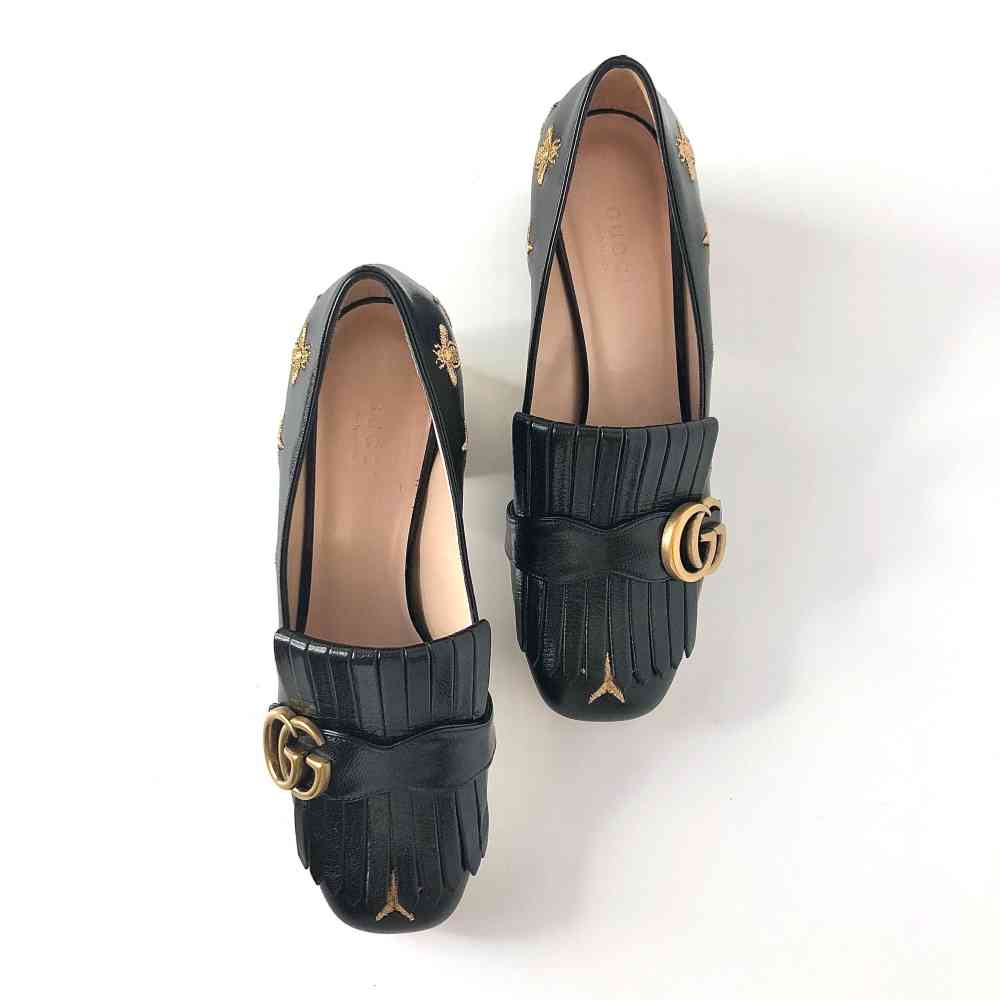 Gucci Marmont Black Mid High Heel Sandals-thumb-2