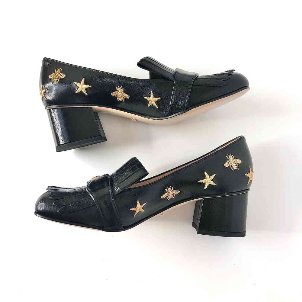 Gucci Marmont Black Mid High Heel Sandals-thumb-1