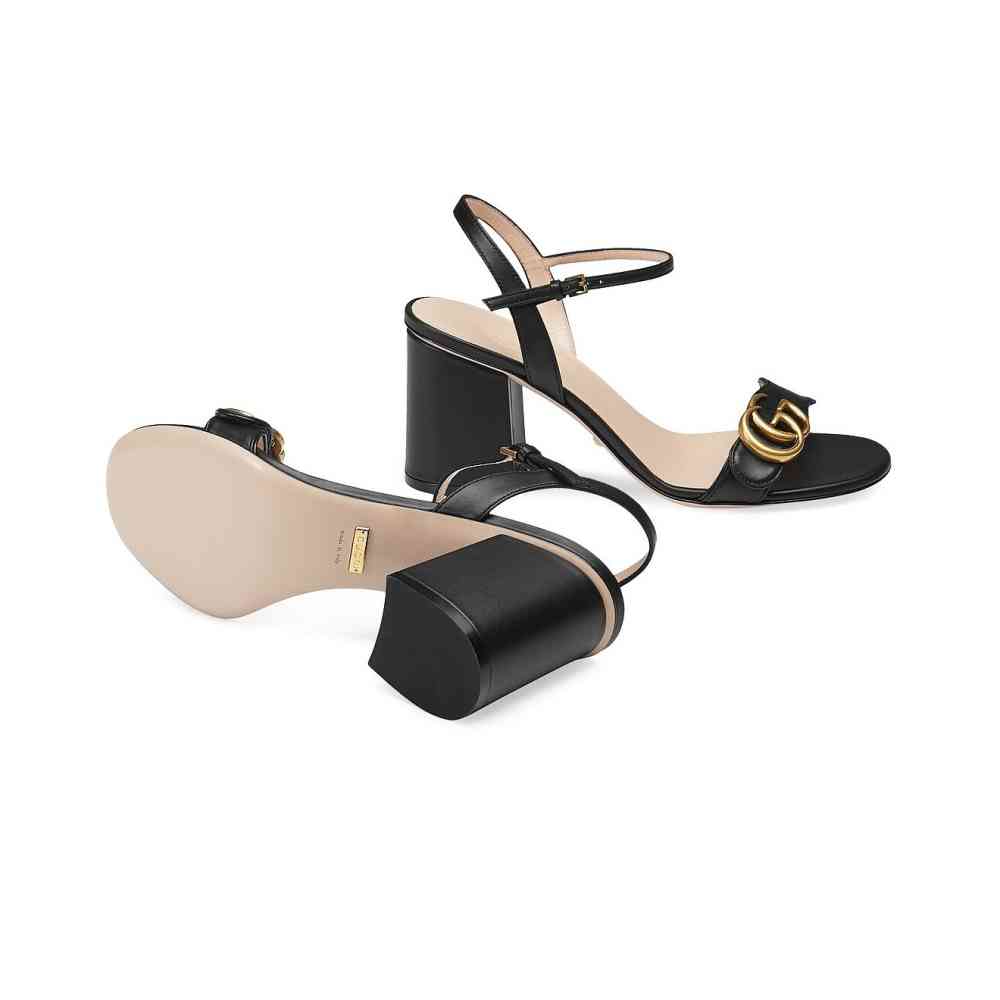 Gucci Marmont Black Mid High Heel Sandals-thumb-3