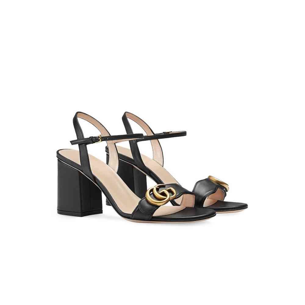 Gucci Marmont Black Mid High Heel Sandals-thumb-0