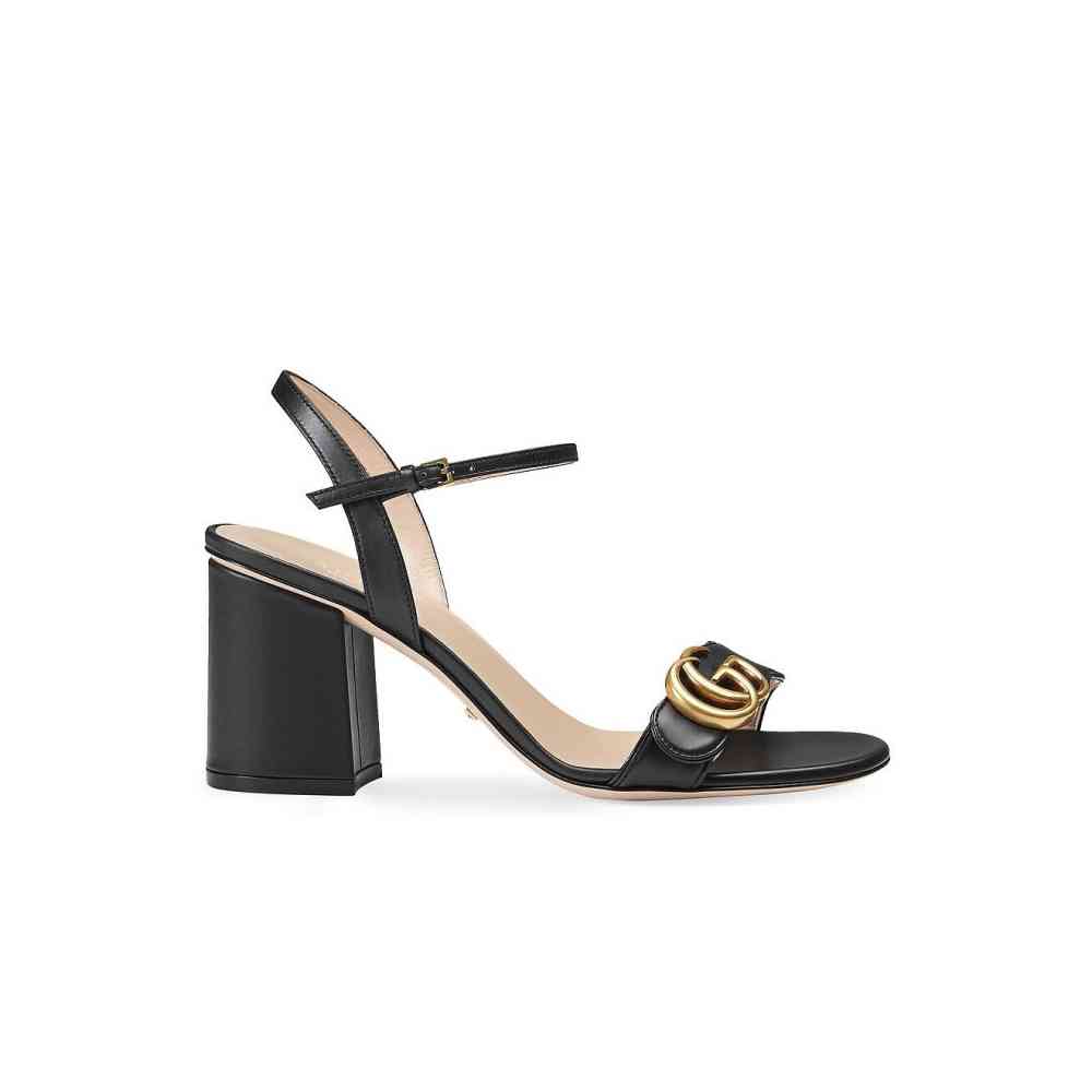 Gucci Marmont Black Mid High Heel Sandals-thumb-1