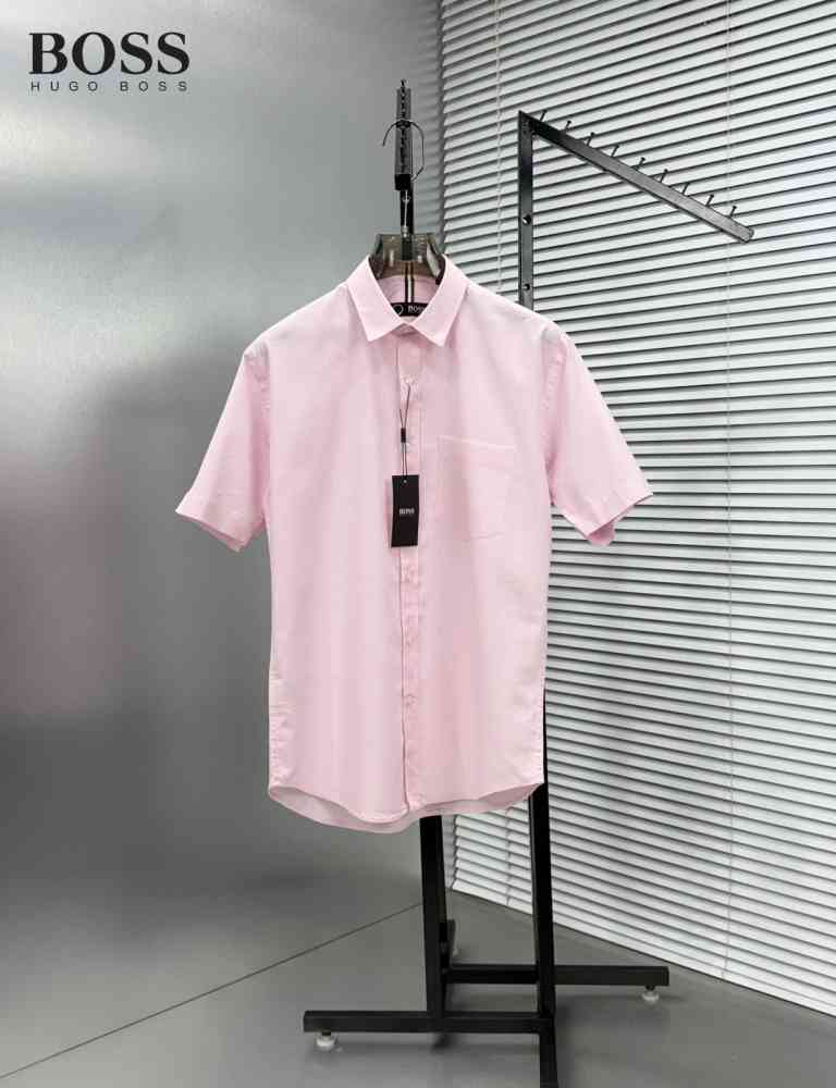 Hugo Boss Pink Premium Quality Short Sleeve Shirt-thumb-0