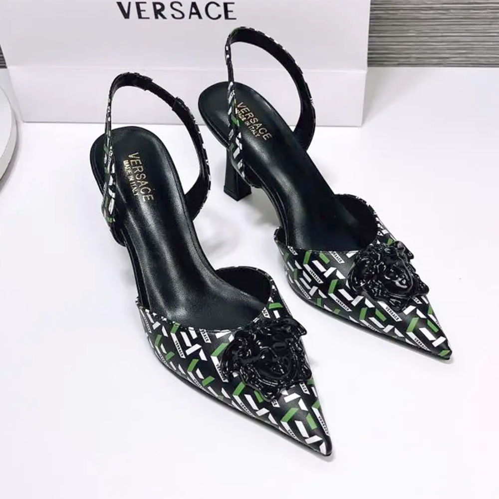Versace Zapatos Monogram Black Premium Quality Heel Sandals-1