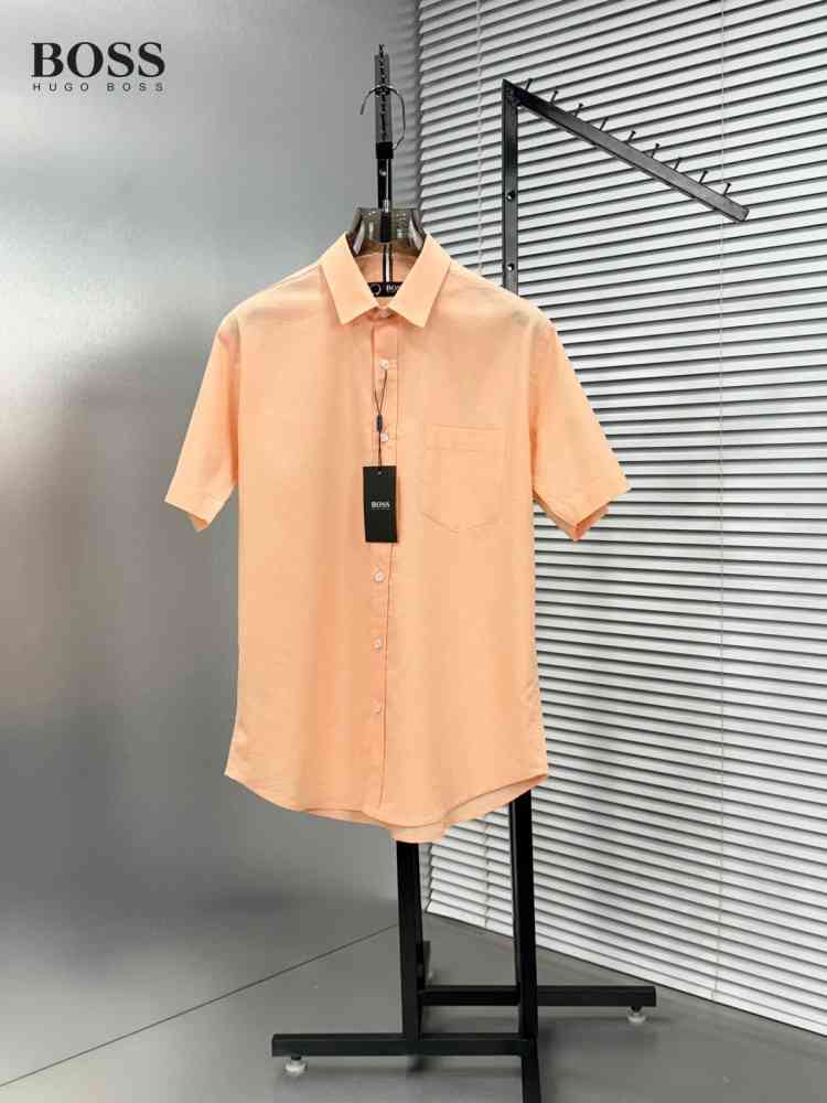 Hugo Boss Peach Premium Quality Short Sleeve Shirt-thumb-0