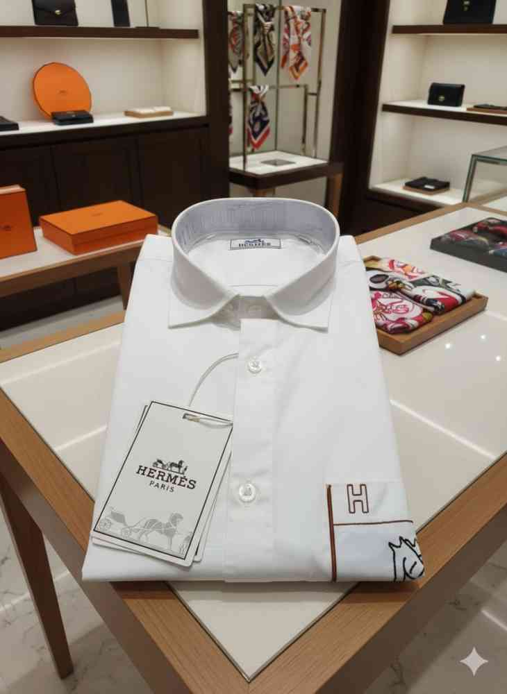 Hermès Horse Logo Embroidery White Premium Shirt-thumb-3