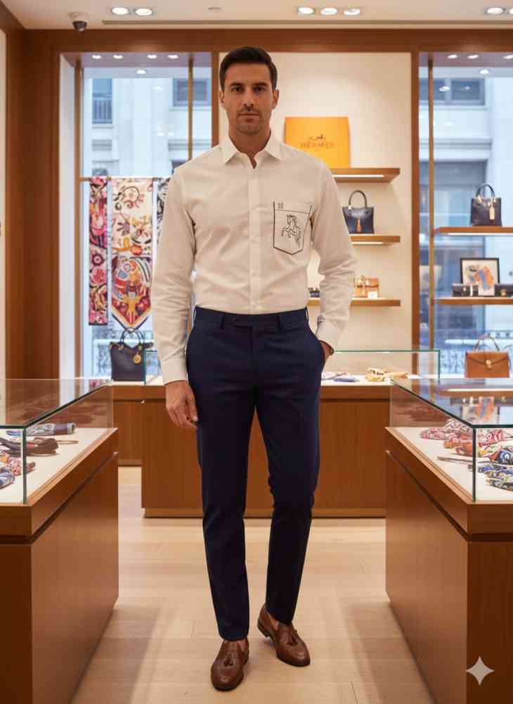Hermès Horse Logo Embroidery White Premium Shirt-thumb-0