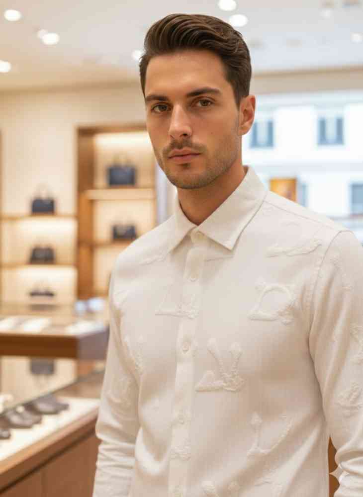 Louis Vuitton Monogram White Premium Cotton Shirt-thumb-0