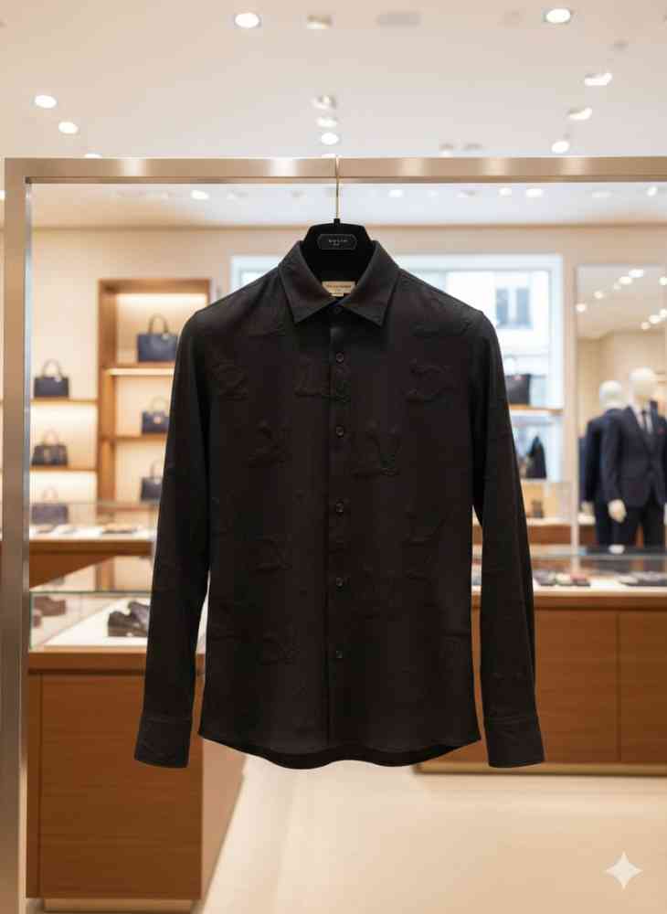 Louis Vuitton Monogram Black Premium Cotton Shirt-thumb-3