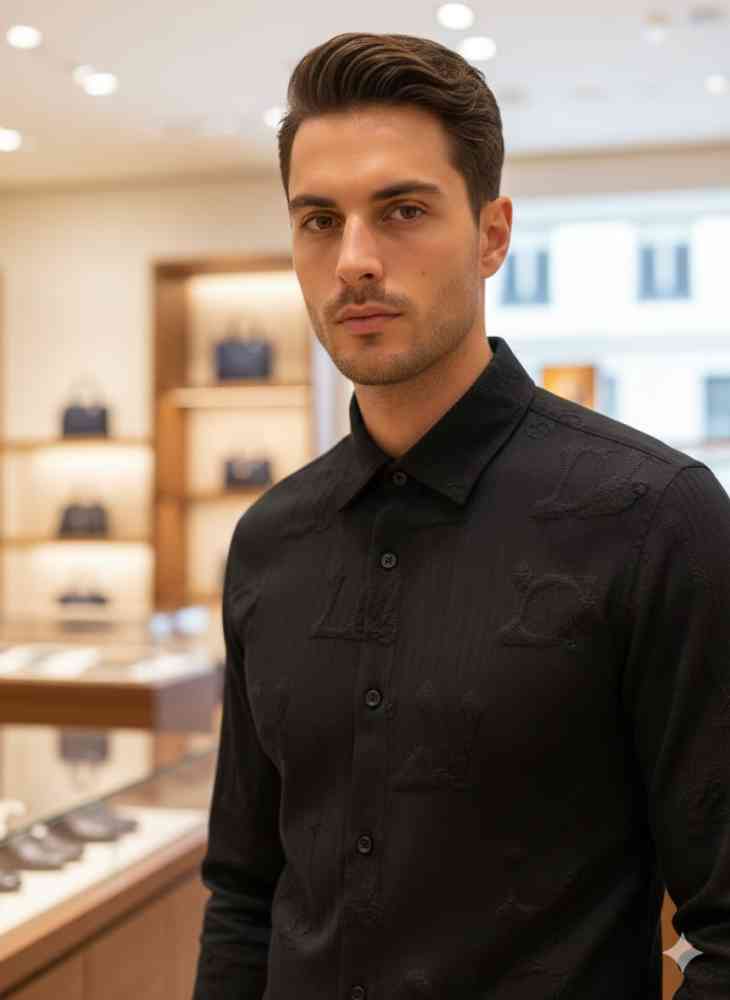 Louis Vuitton Monogram Black Premium Cotton Shirt-thumb-1