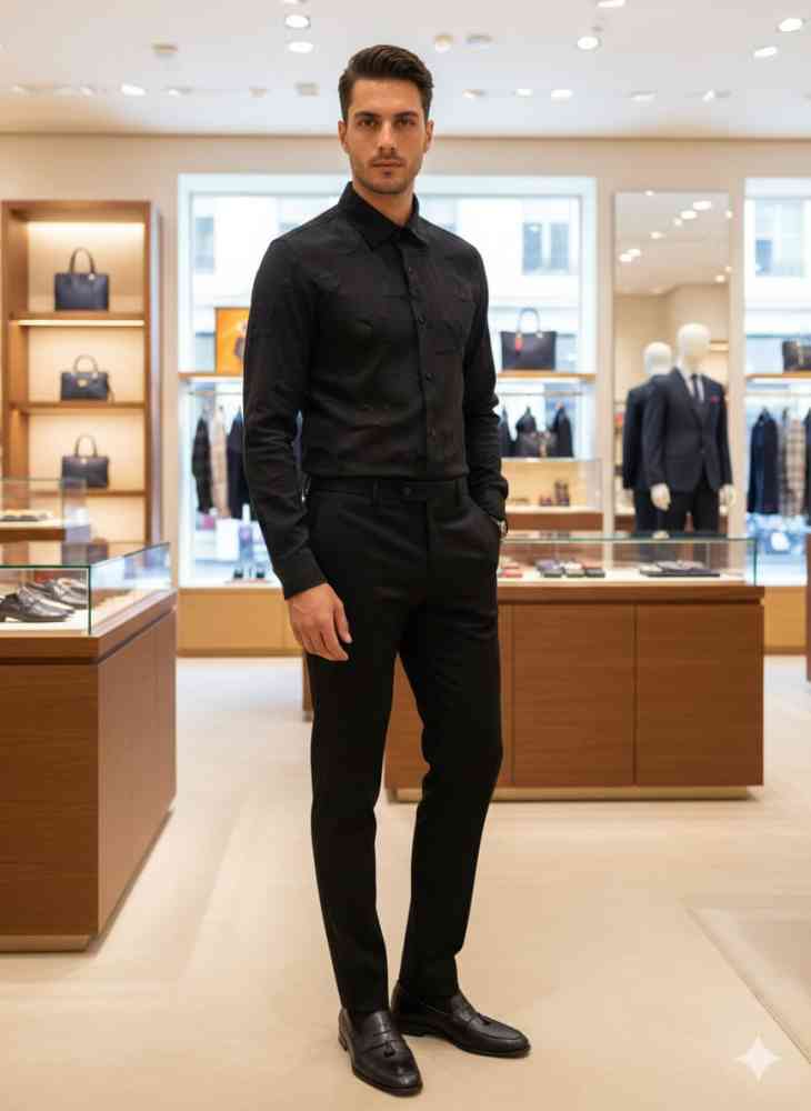 Louis Vuitton Monogram Black Premium Cotton Shirt-thumb-0