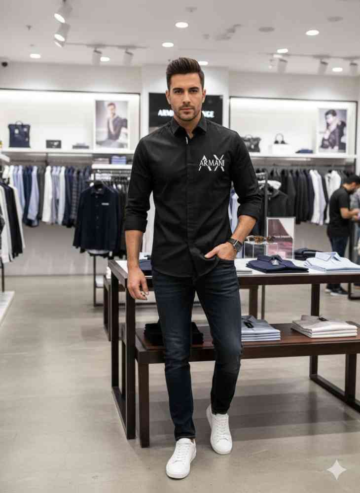 Armani Exchange Black Premium Quality Cotton Shirt-thumb-0