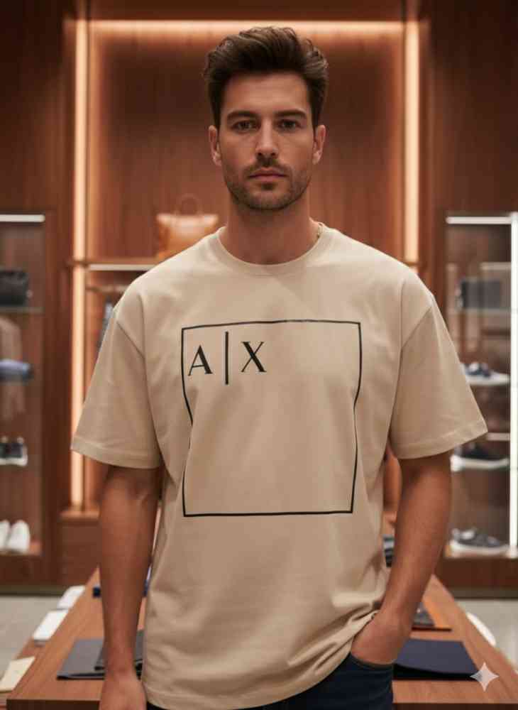 Armani Exchange Cream Premium Quality T-shirt-thumb-1