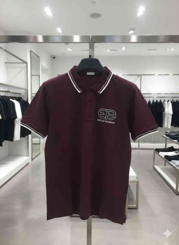 Emporio Armani Maroon Premium Collar T-shirt-thumb-2