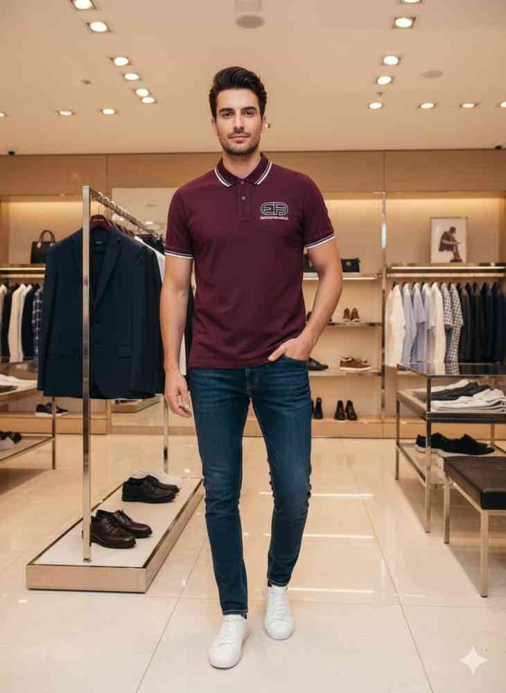 Emporio Armani Maroon Premium Collar T-shirt-thumb-0