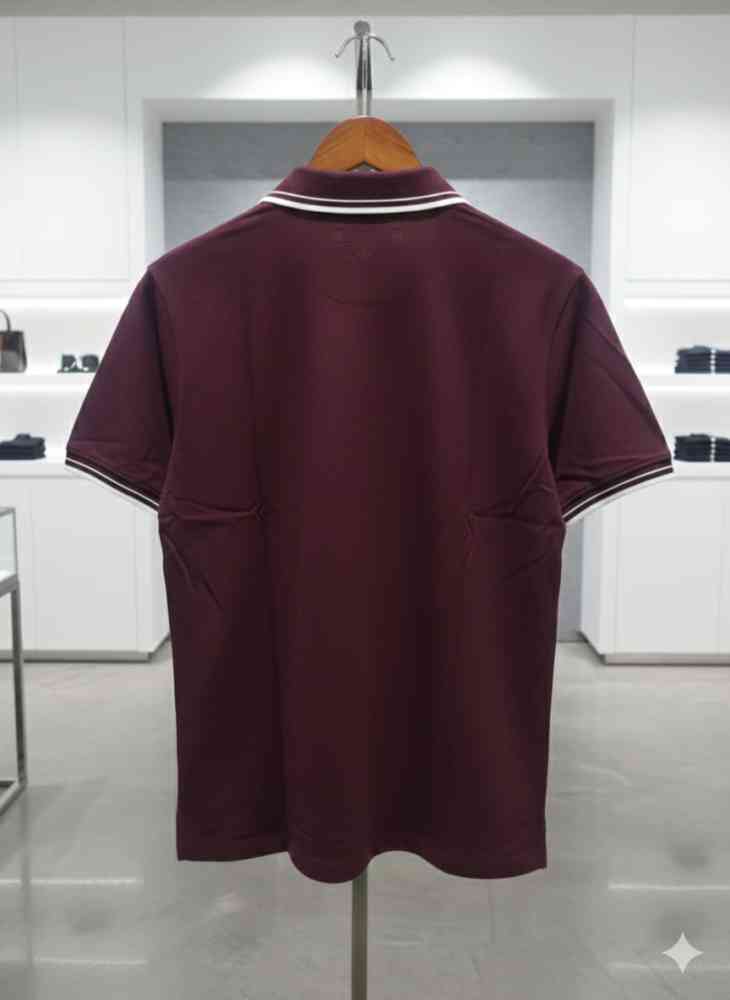 Emporio Armani Maroon Premium Collar T-shirt-thumb-3