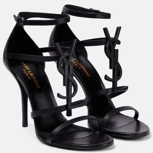 Saint Laurent Black Premium Leather Heel Sandals-thumb-0