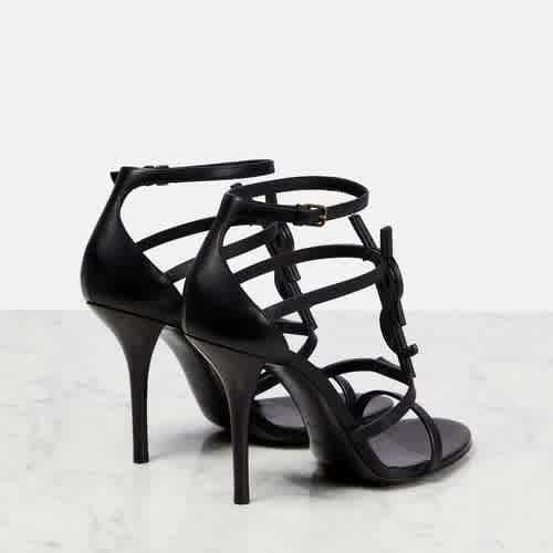 Saint Laurent Black Premium Leather Heel Sandals-thumb-1