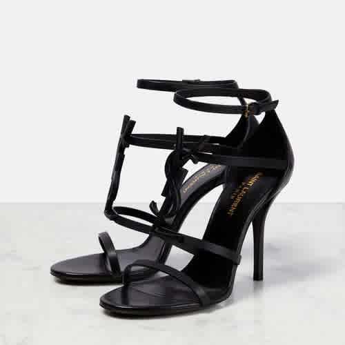 Saint Laurent Black Premium Leather Heel Sandals-thumb-2
