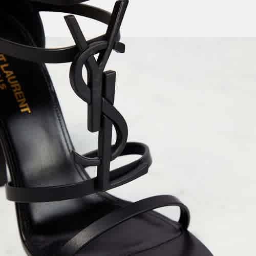 Saint Laurent Black Premium Leather Heel Sandals-thumb-3