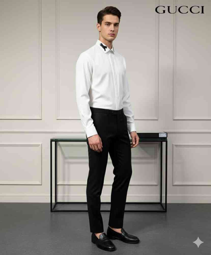 Gucci GG Embroidery White Stretch Cotton Shirt-1