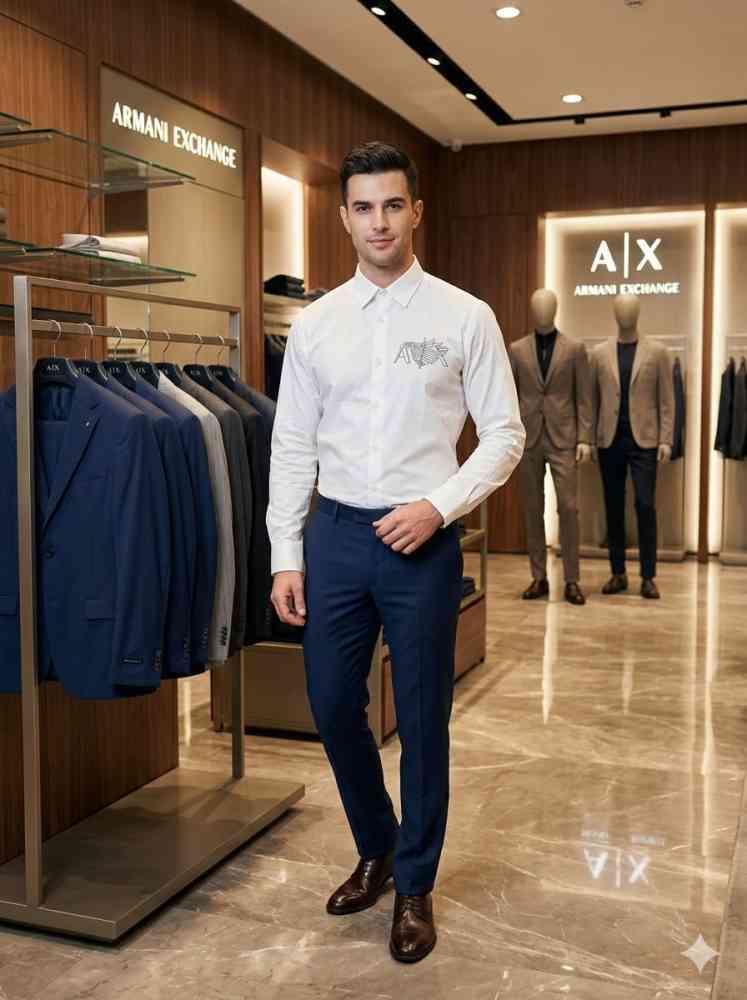 Armani Exchange White Premium Quality Cotton Shirt-thumb-0