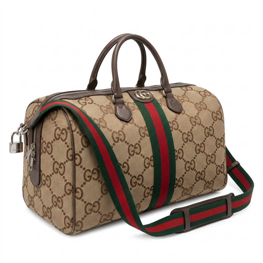 Gucci GG Ophidia Brown Duffle Bag-thumb-0