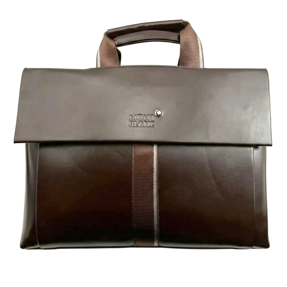 Dark Brown Mont Blanc Black Leather Laptop Bag