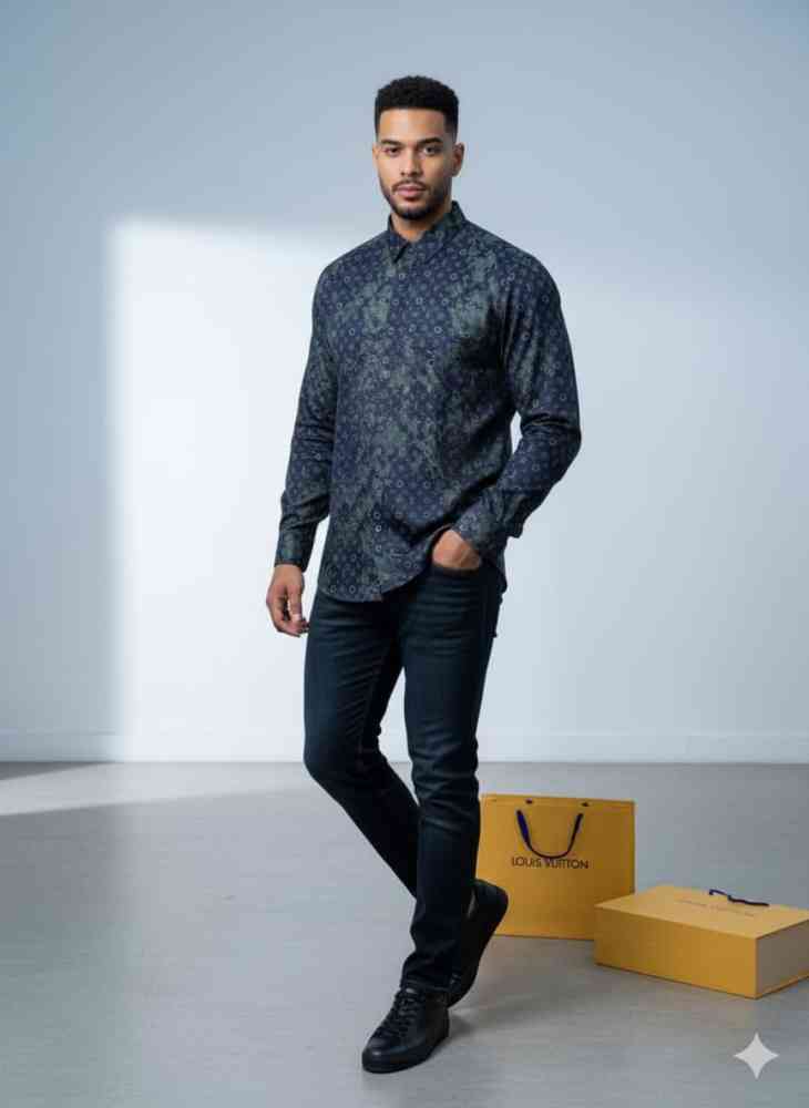 Blue Louis Vuitton Monogram Green Premium Cotton Shirt