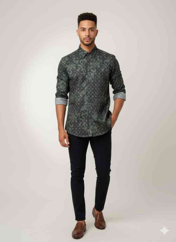 Louis Vuitton Monogram Green Premium Cotton Shirt-thumb-0