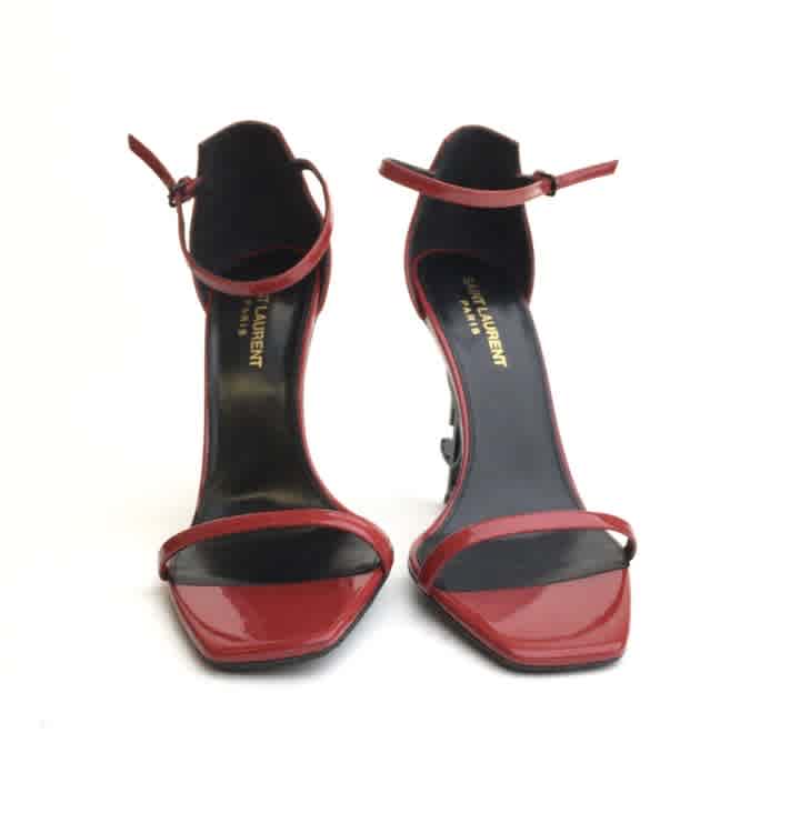 Saint Laurent Patent Wine Leather Heel Sandals-thumb-1