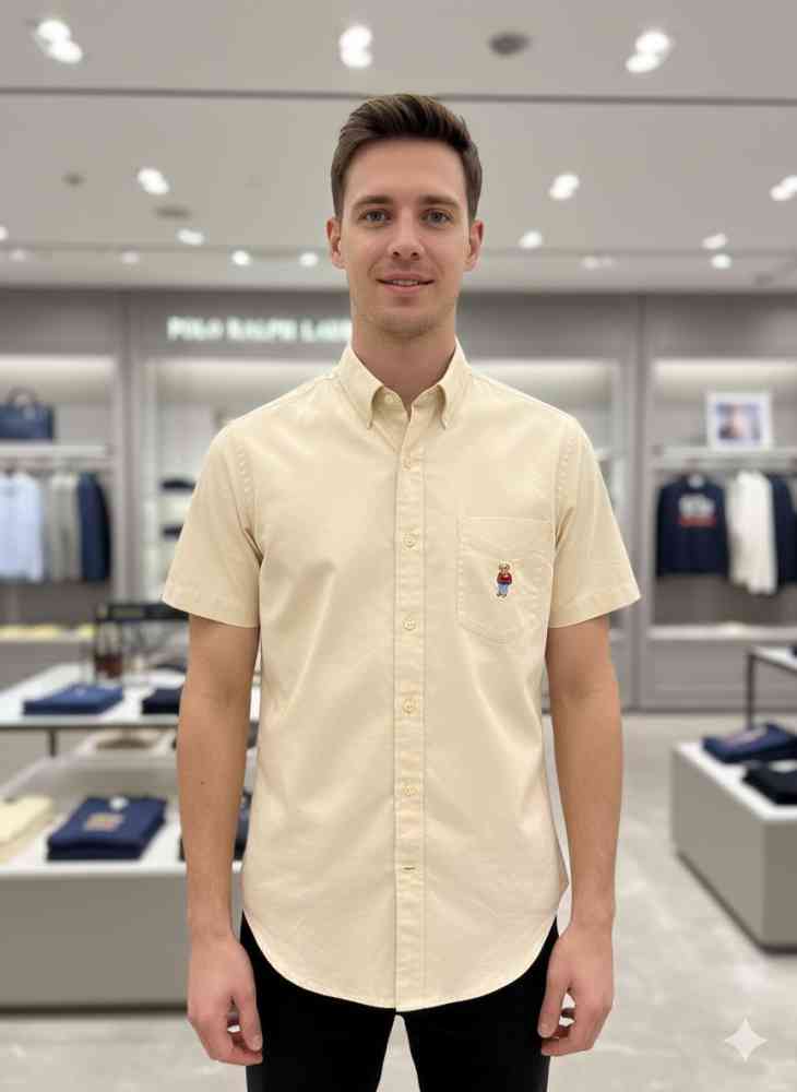 Beige Ralph Lauren Pink Premium Quality Short Sleeve Shirt