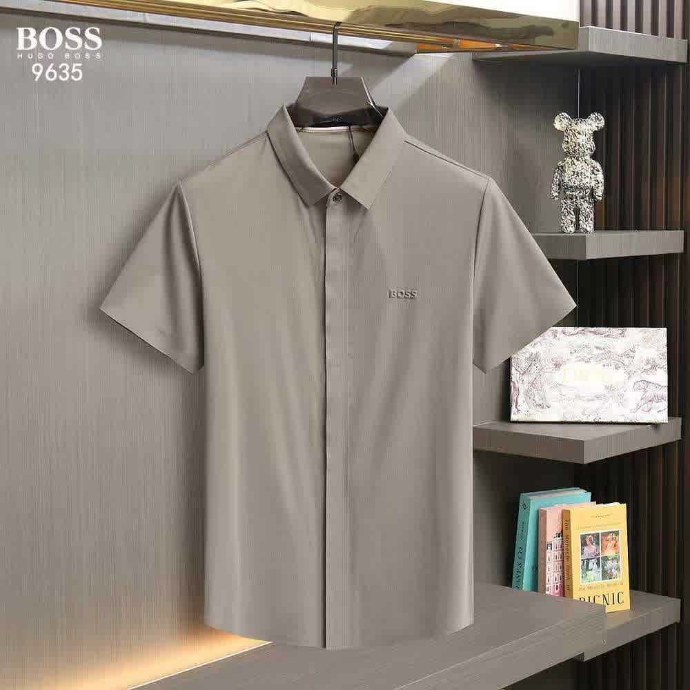 Hugo Boss Grey Premium Quality Short Sleeve Shirt-thumb-0