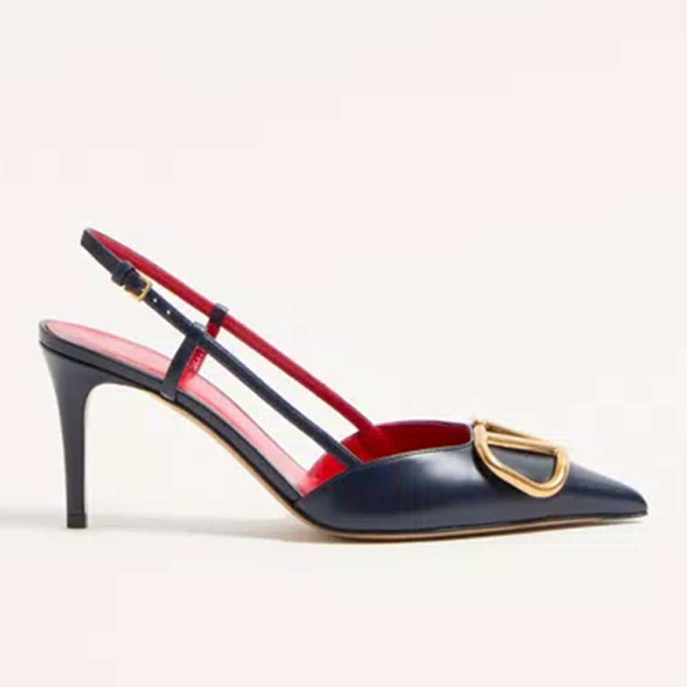 Valentino Vlogo Signature Black Leather Premium Quality Heel Sandals-thumb-1