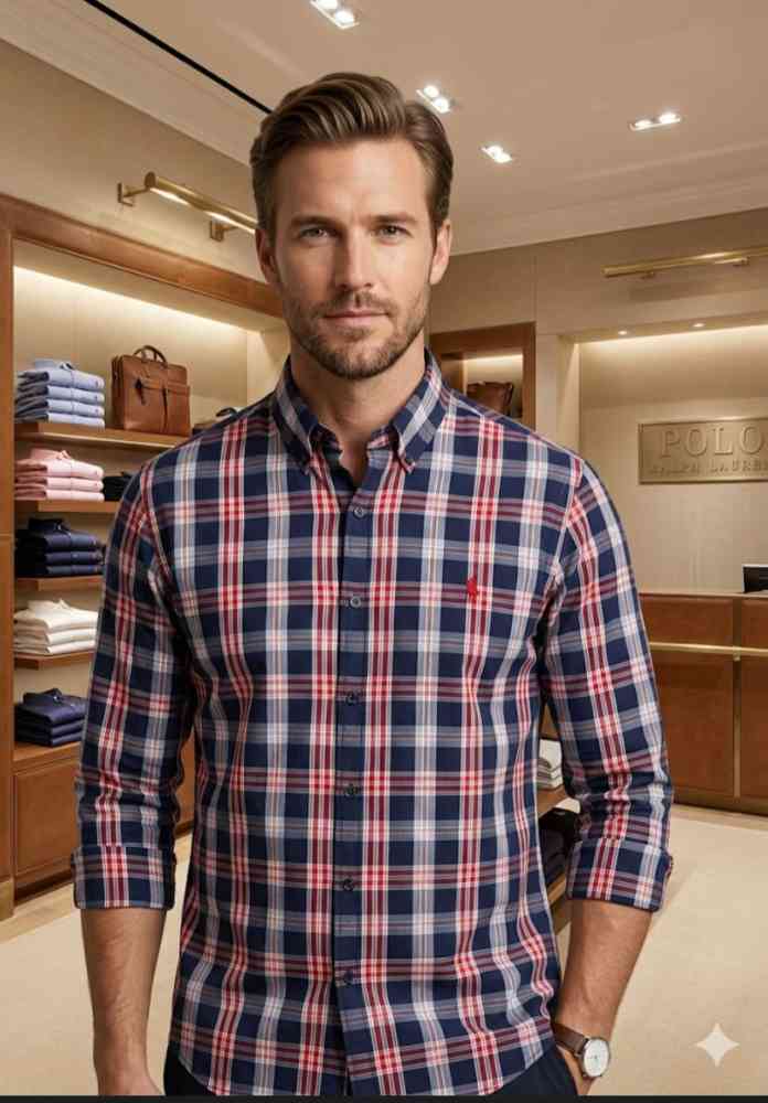 Blue Ralph Lauren Embroidered Red Premium Cotton Shirt