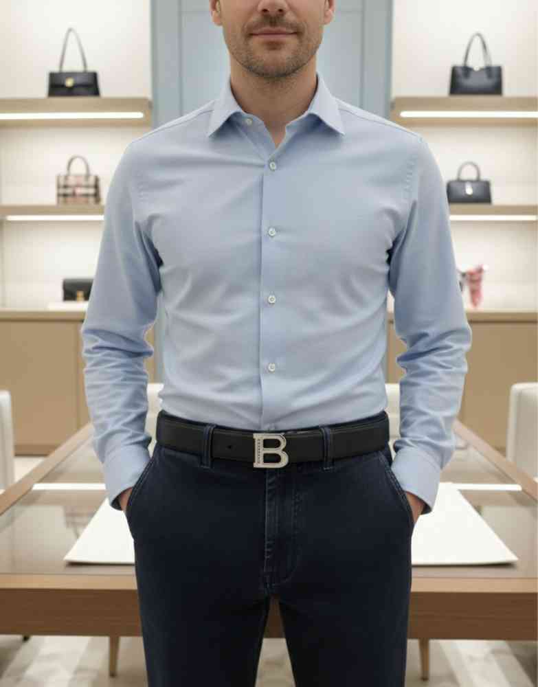 Burberry Silver Premium Quality Leather Belt-thumb-1
