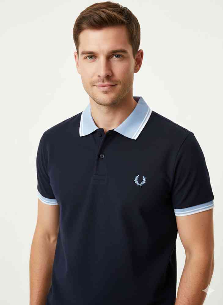 Blue Fred Perry Embroidered logo Black Premium T-shirt