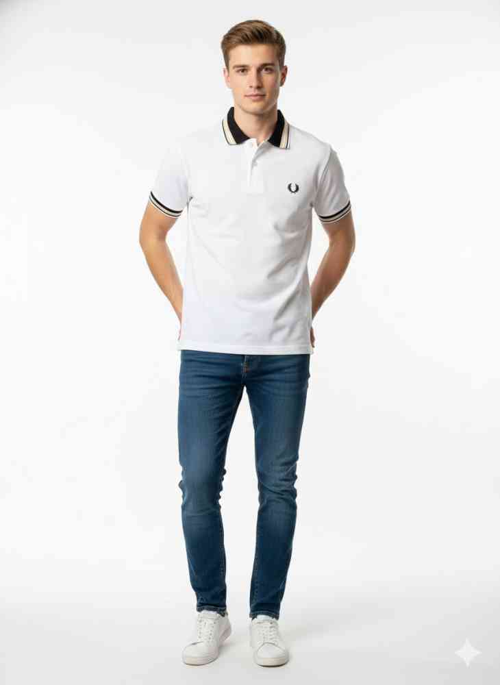 White Fred Perry Embroidered logo Black Premium T-shirt