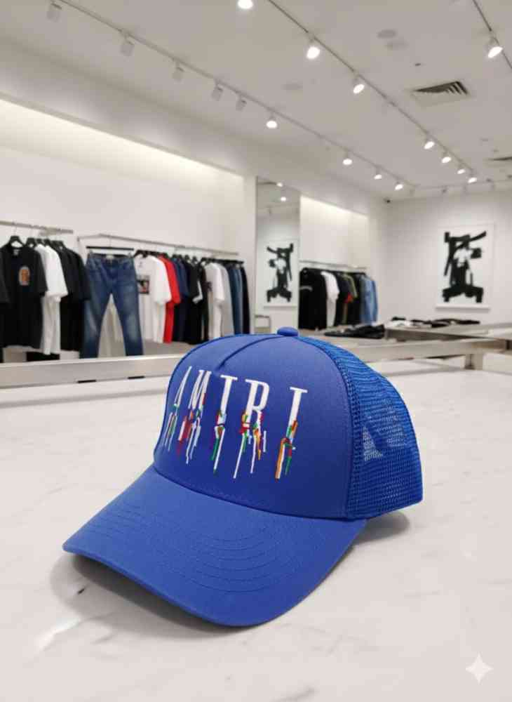 Amiri Monogram Blue Premium Edition Cashmere Caps-thumb-0