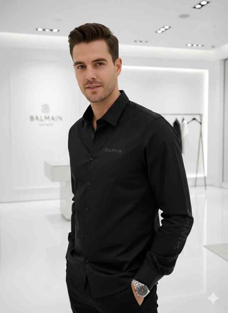 Balmain Embroidered Black Premium Cotton Shirt-thumb-0