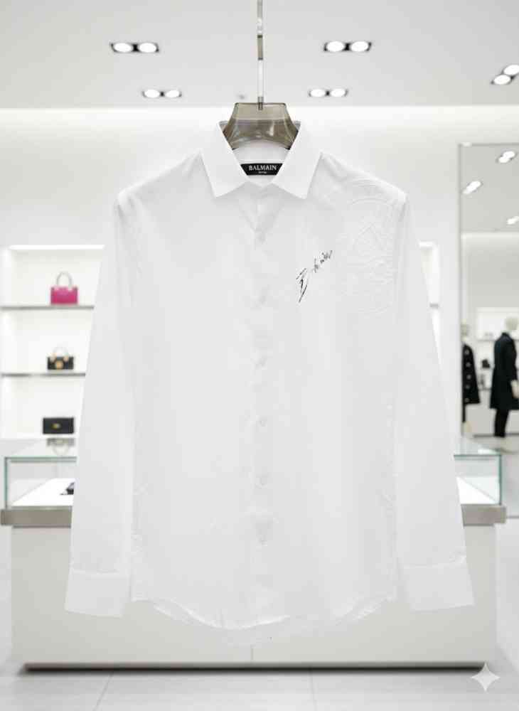 Balmain Embroidered White Premium Cotton Shirt-thumb-0